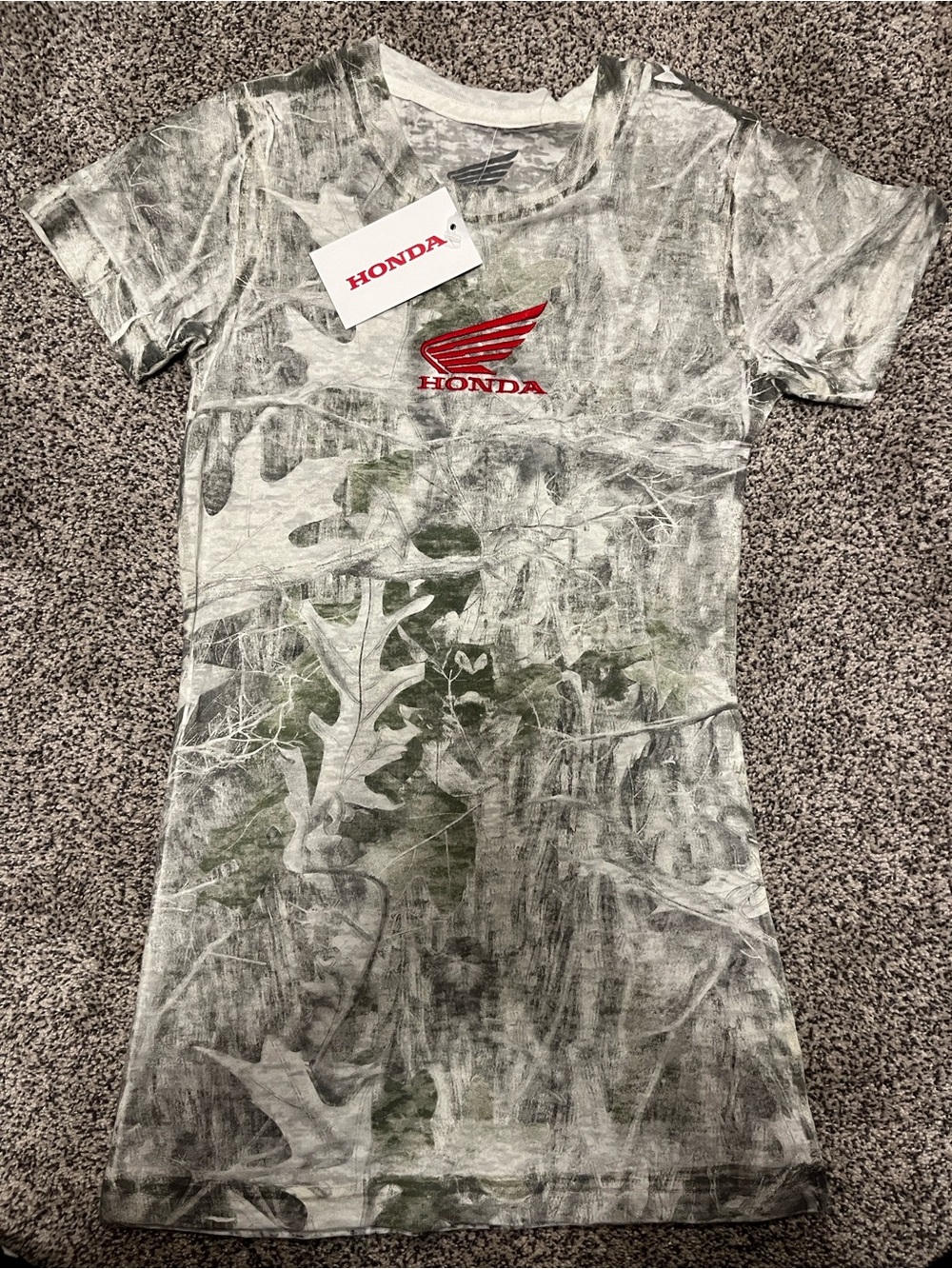 Honda Women's Short Sleeve Camo Tee in Gray with Red Logo
